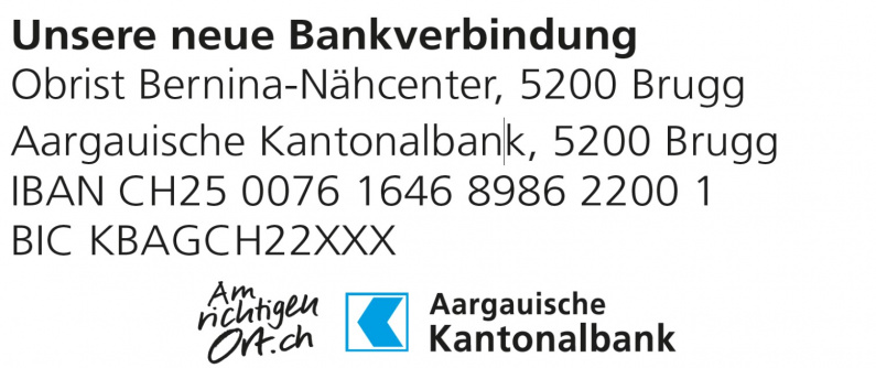 Bankverbindung Obrist Bernina Nähcenter Brugg